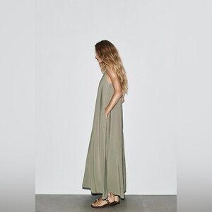ZARA Minimalist Sleeveless Maxi Dress with Pockets - Sage Grey / Taupe - Size M